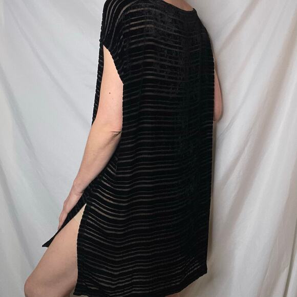 Eileen Fisher velvet burnout tunic blouse mini dress black oversized silk blend - Picture 3 of 17